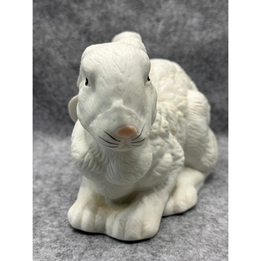 Vintage White Ceramic Rabbit Figurine Textured Bunny Easter Decor Made in Taiwan